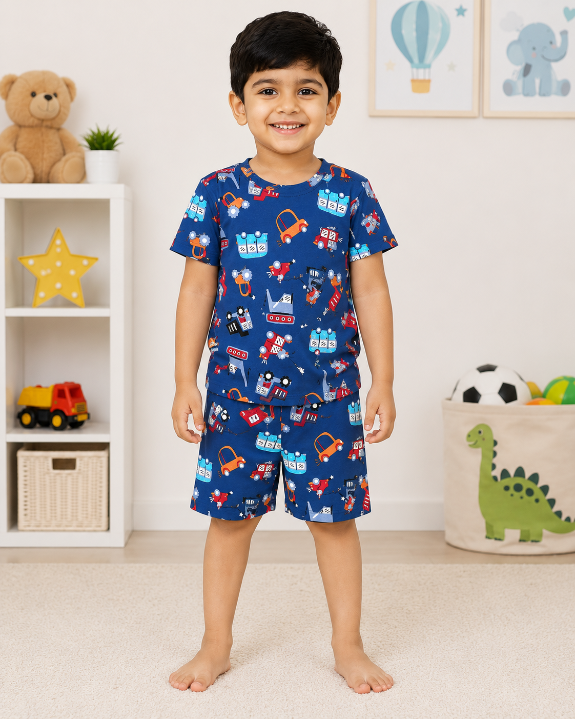 Vehicle Print T-Shirt & Shorts Set – Royal Blue