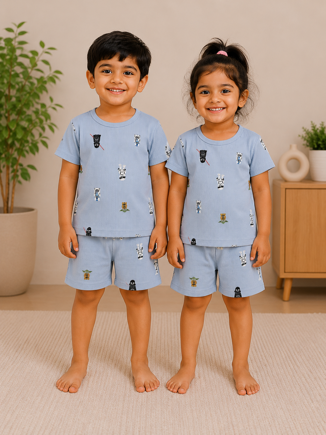Sky Blue Cartoon Print Co-Ord Set