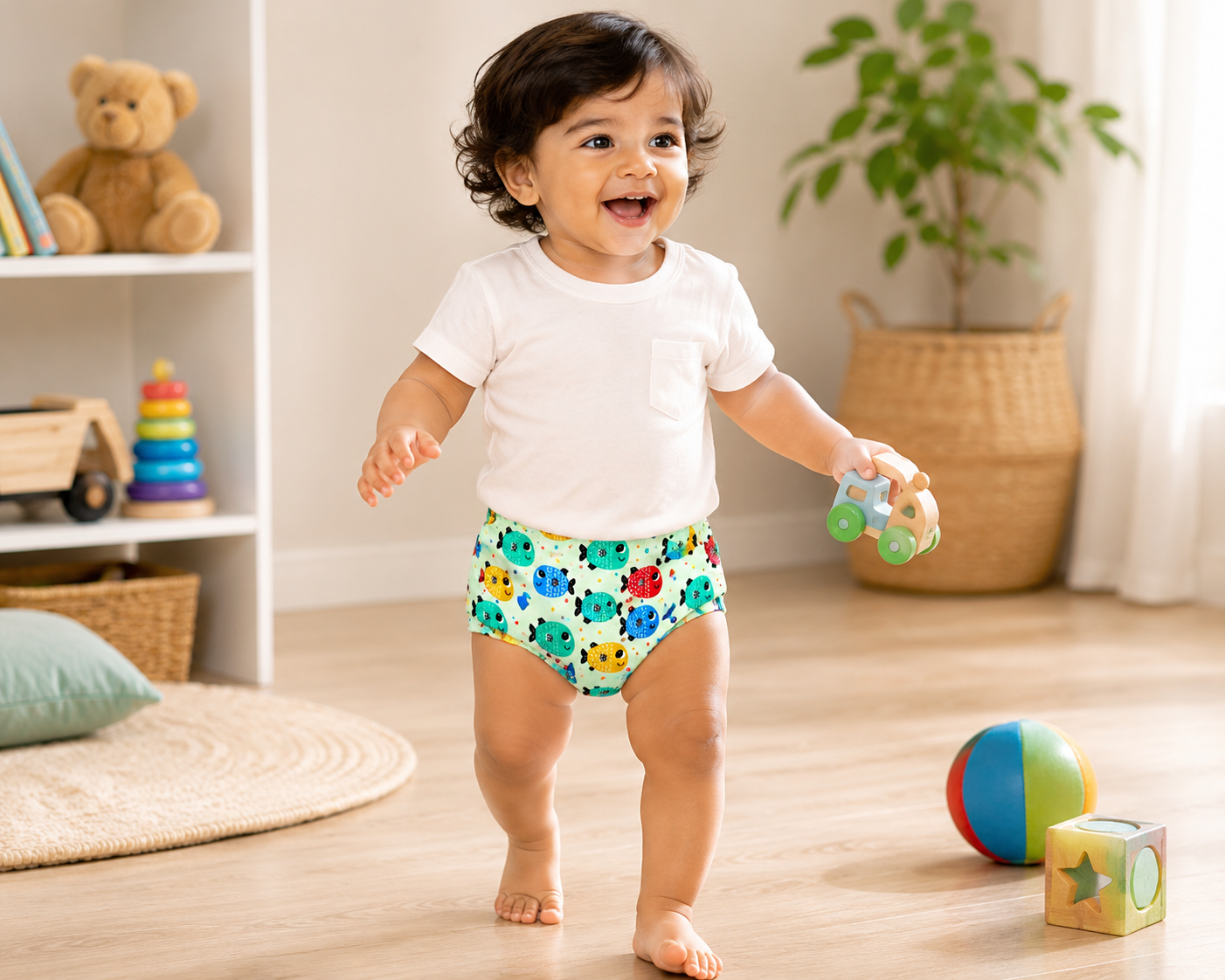 Colorful Fish Print Padded Underwear - Comfort