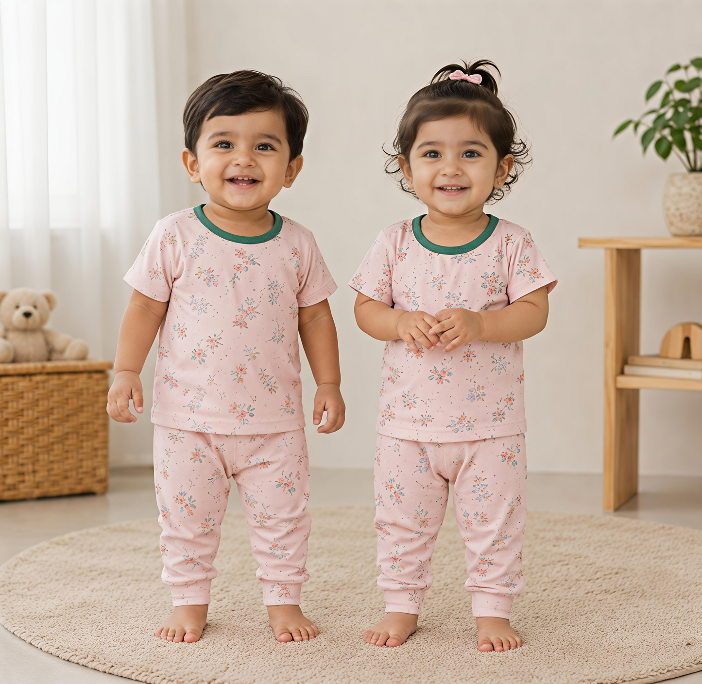 Blush Floral Cotton Co-Ord Set for Kids