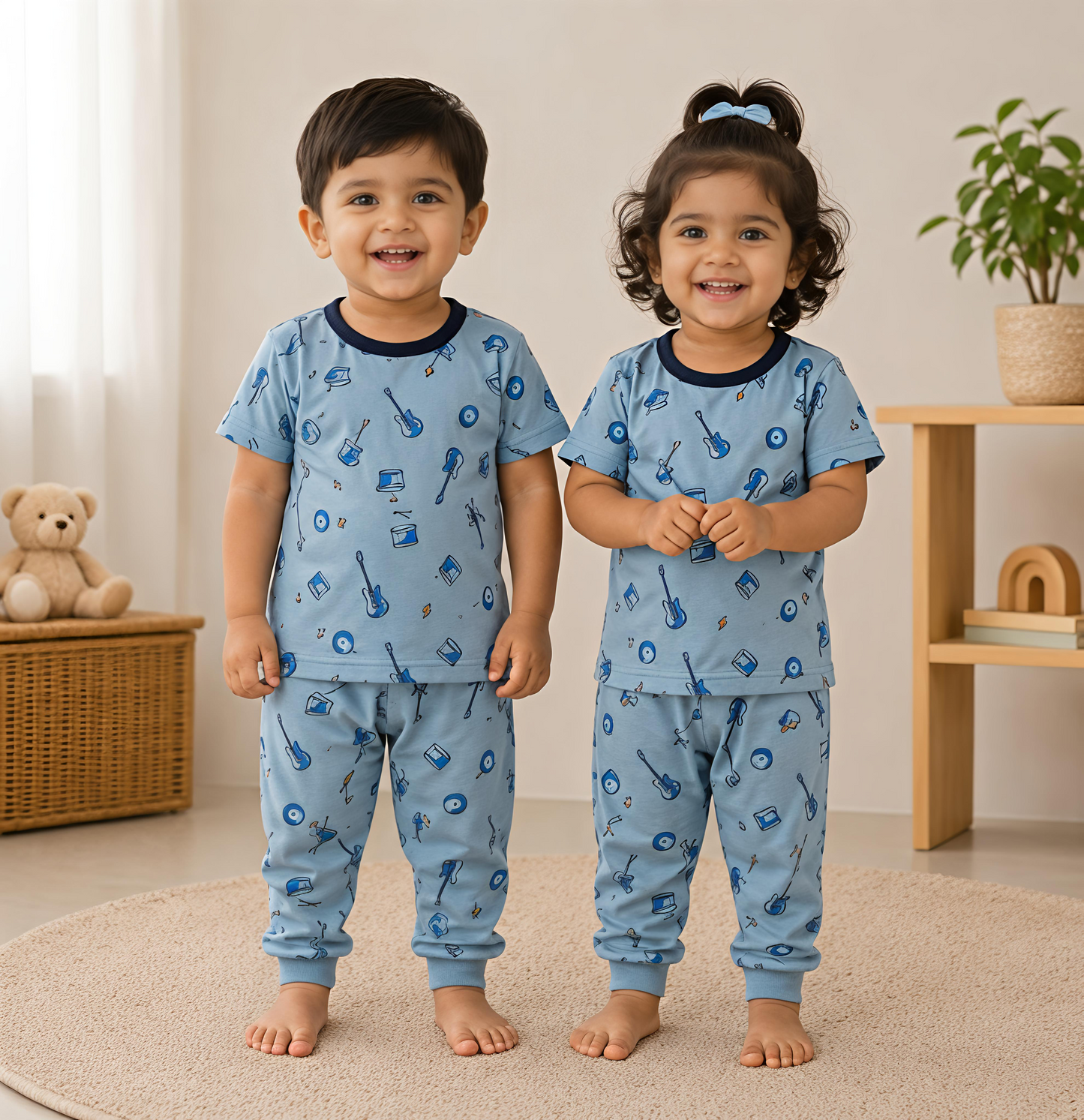 Blue Music Cotton Co-Ord Set for Kids