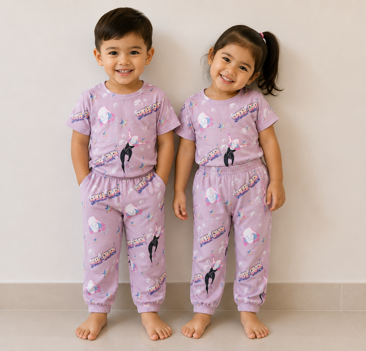 Kids Purple Superhero Print Co-Ord Set