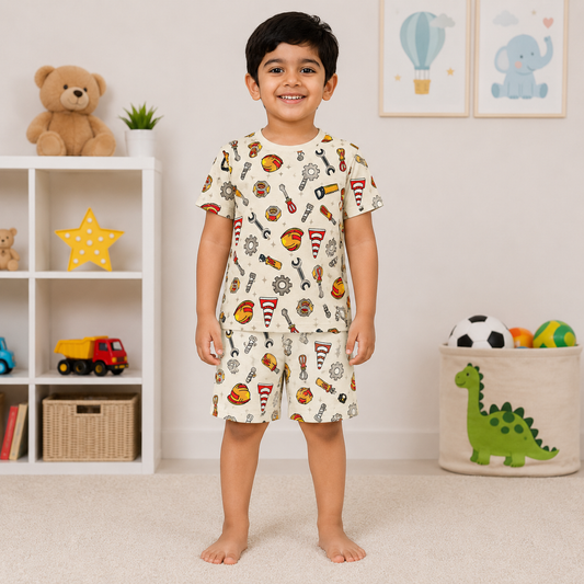 Tools Print T-Shirt & Shorts Set – Cream