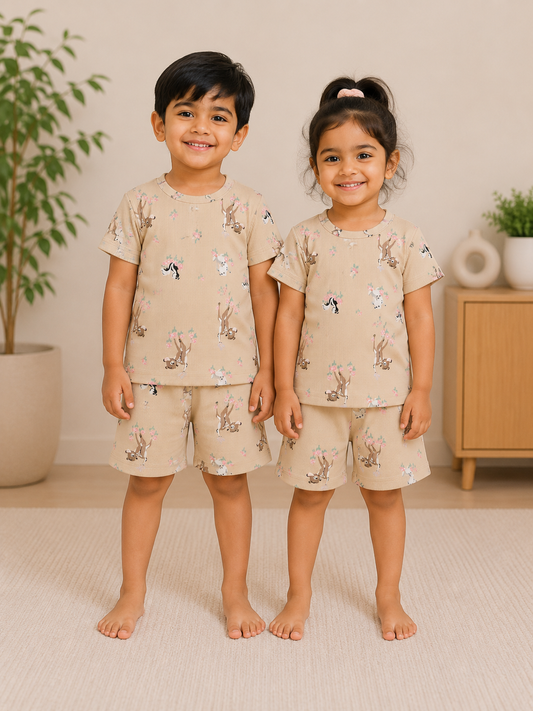 Beige Woodland Friends Co-Ord Set