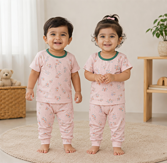 Blush Floral Cotton Co-Ord Set for Kids