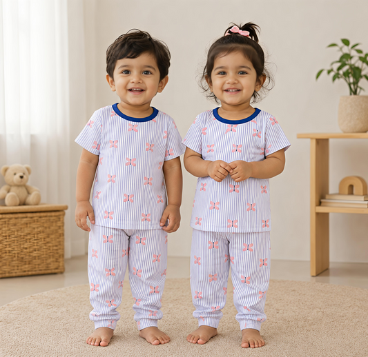 Butterfly Stripe Cotton Co-Ord Set for Kids