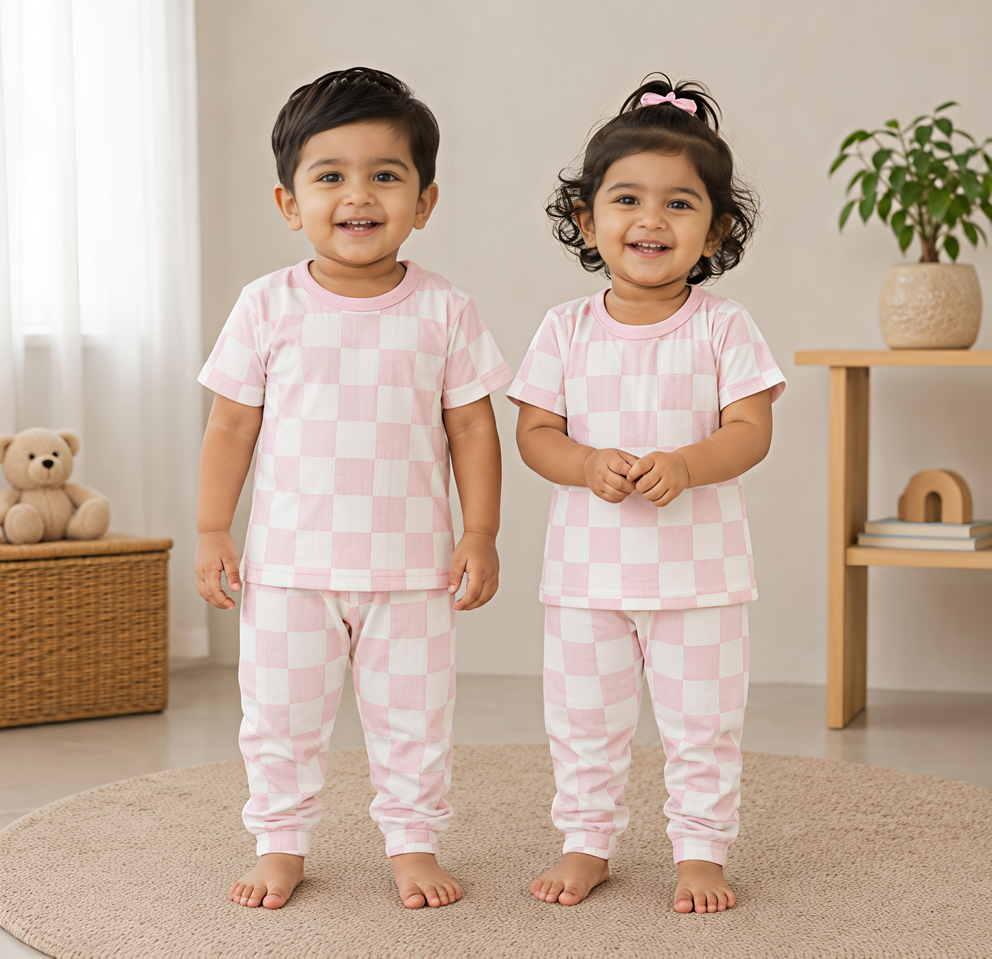 Pink Check Cotton Co-Ord Set for Kids