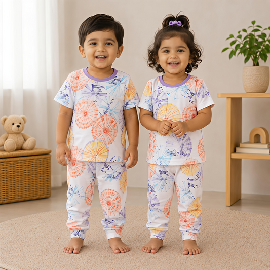 Rainbow Bloom Cotton Co-Ord Set for Kids
