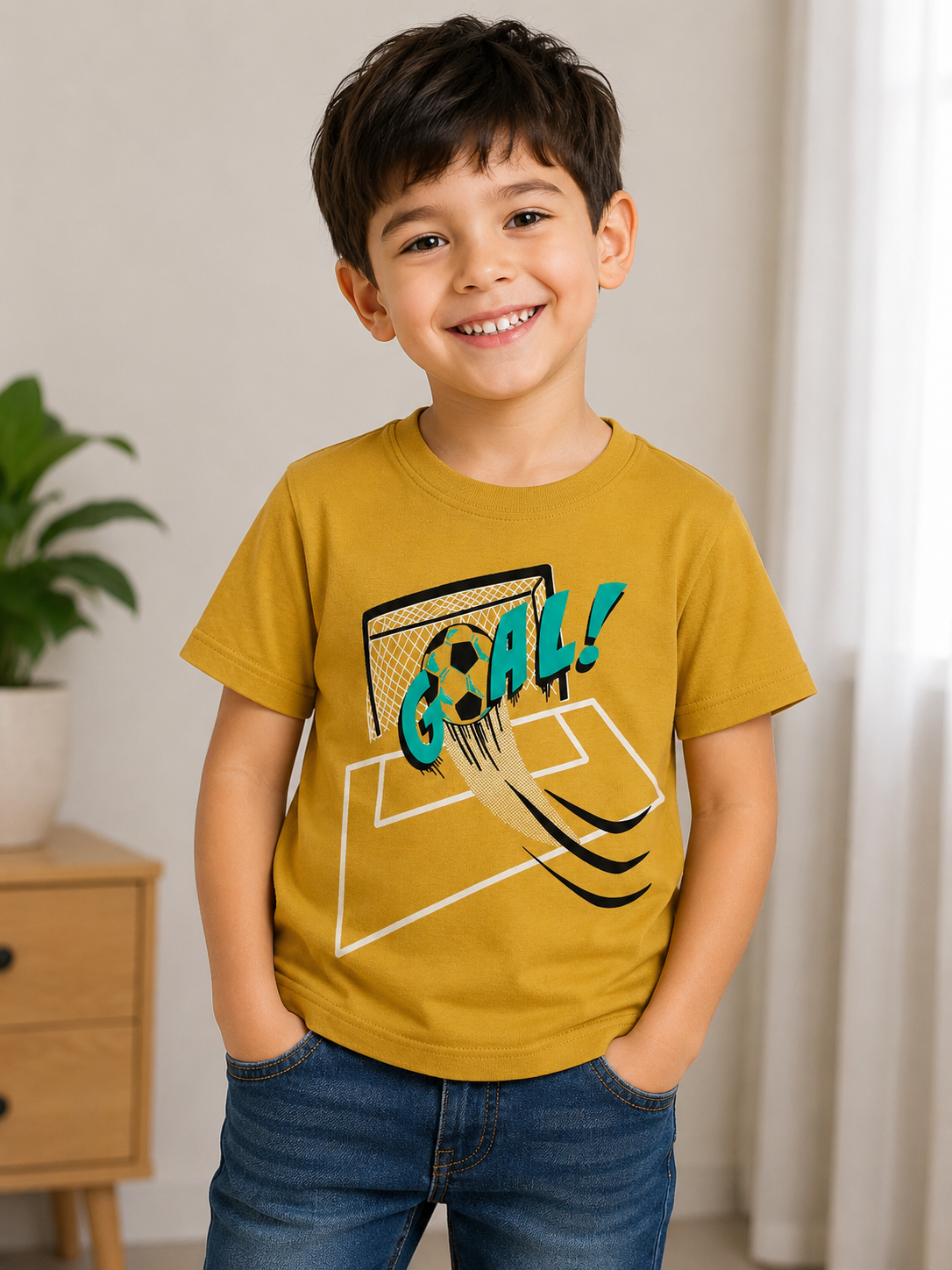 Boys Goal Football Graphic Printed T-Shirt