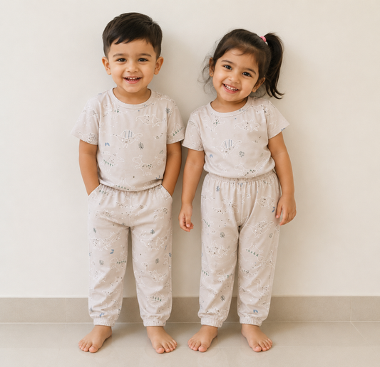 Kids Beige Dinosaur Print Co-Ord Set