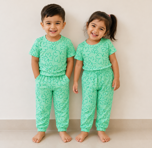Kids Green Floral Doodle Co-Ord Set