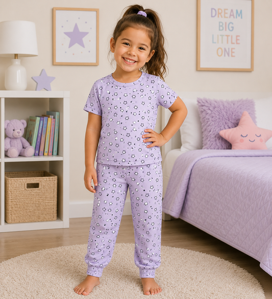 Lavender Star Print Girls T-Shirt & Pant Set