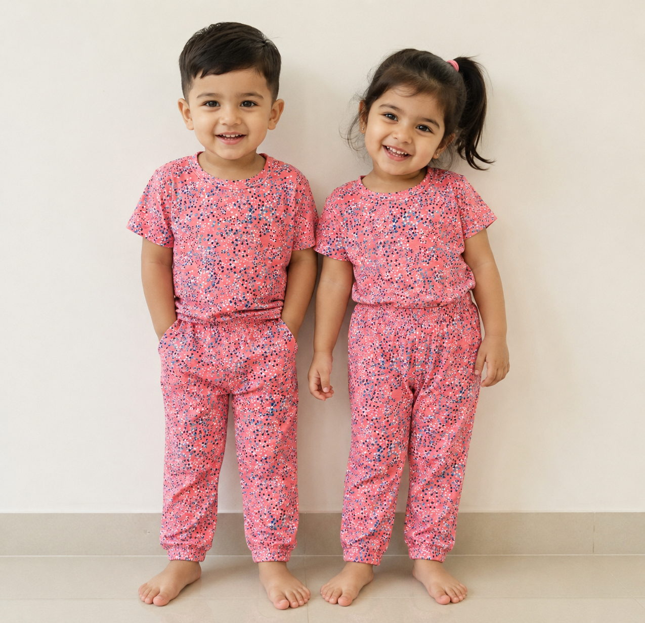 Kids Coral Sprinkle Print Co-Ord Set