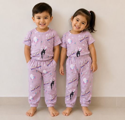 Kids Purple Superhero Print Co-Ord Set